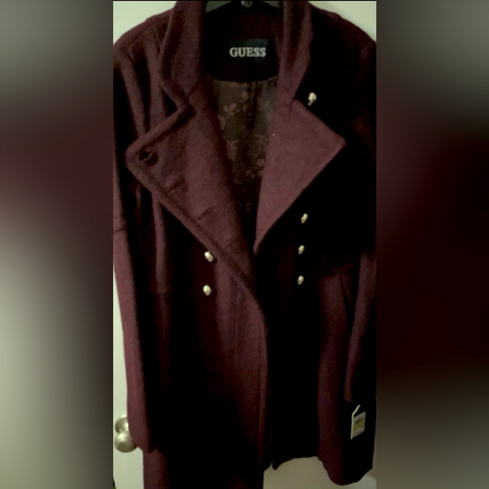 New Guess Wool Coat Wine Color